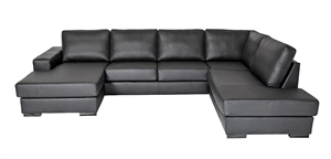 Malmø sofa med chaiselong og open end i sort læder - 220x326